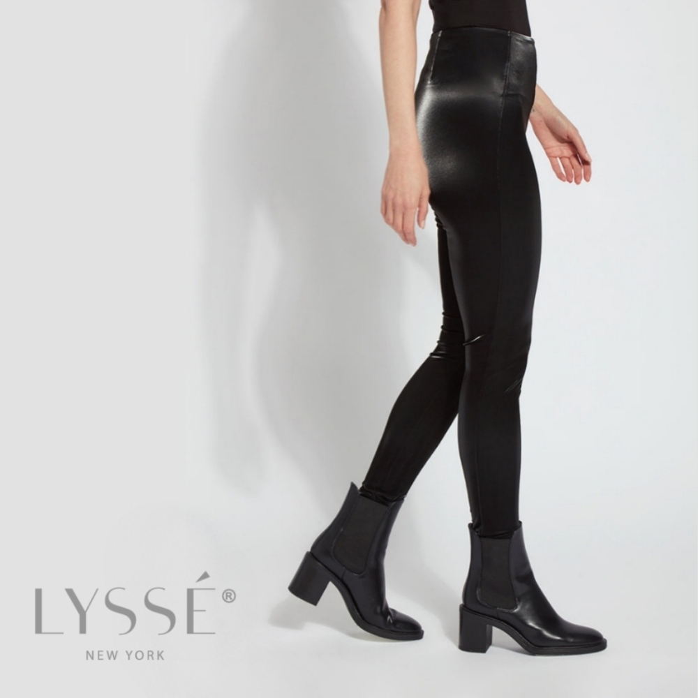 Lysse Women's Matilda Patent Foil Legging Coated Vegan Leather Black Size Large
